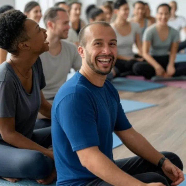 Mosolygó csoport, elégedett Zen Magyar tagokkal jógaóra után.