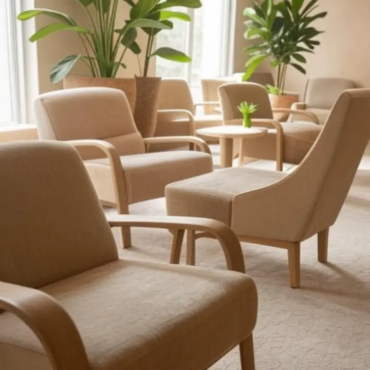 Pihenőtér növényekkel és kényelmes ülőalkalmatosságokkal a Zen Magyar stúdióban