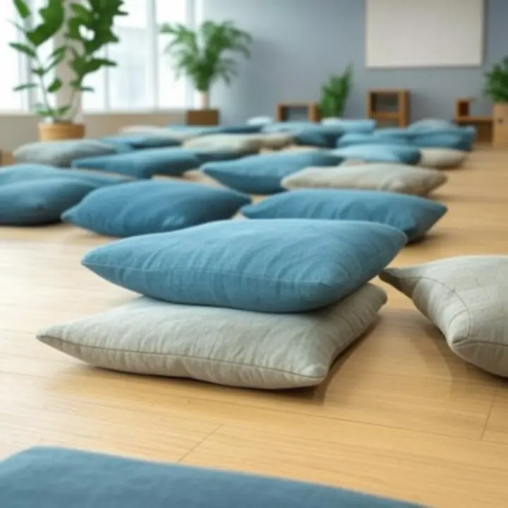 Meleg fényekkel megvilágított, természetes hangulatú jóga stúdió