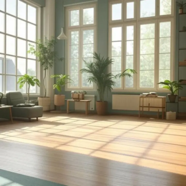 Nyugodt jógaóra természetes fényű stúdióban